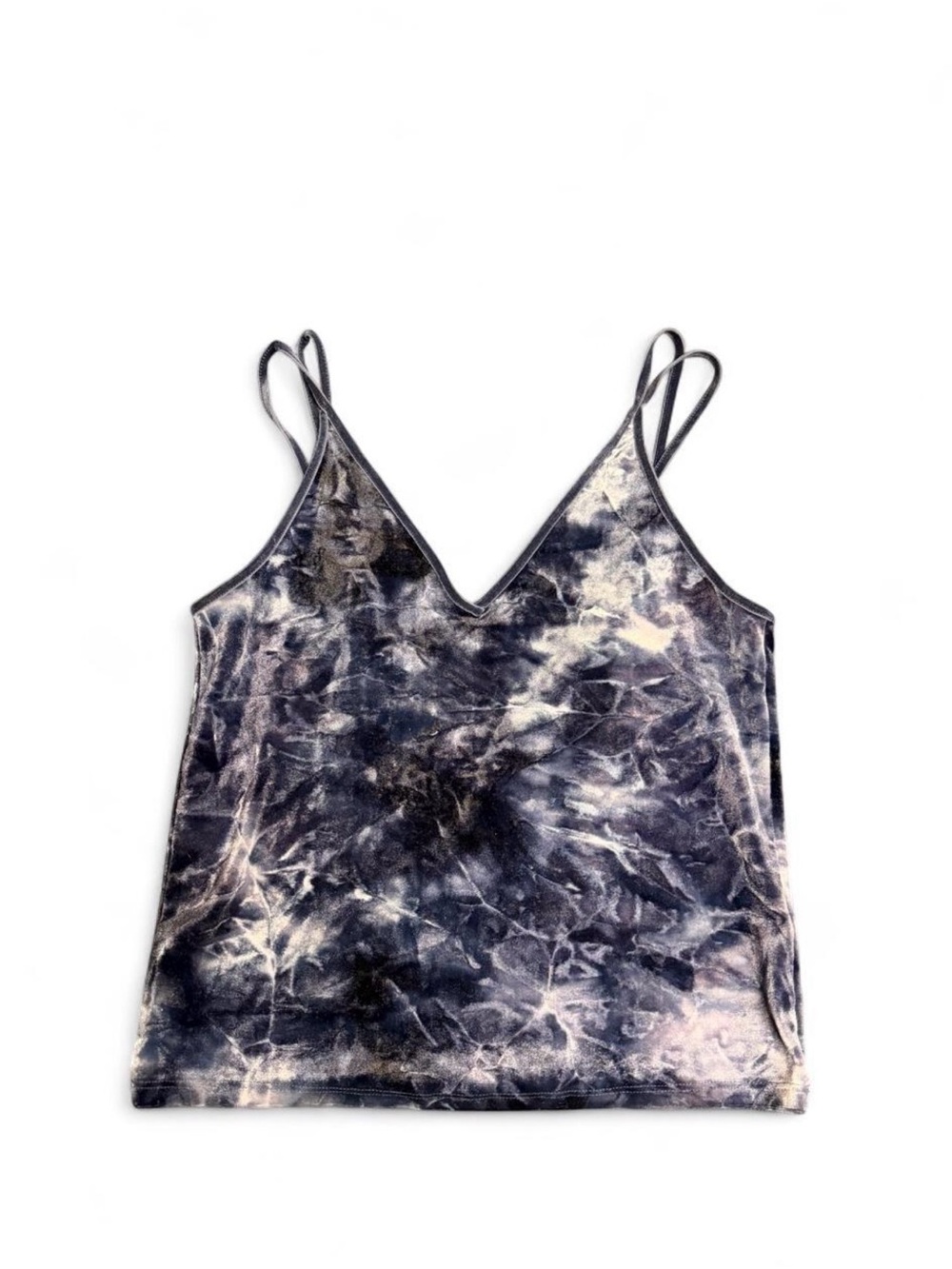 Tie-Dye Velvet V-Neck Cami Tank Top - Black/Gray